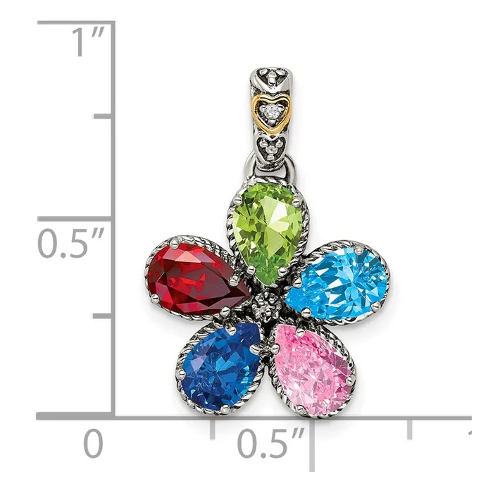 Sterling Silver 14k Fivestone and Diamond Mothers Pendant TreasureFineJewelers Necklaces