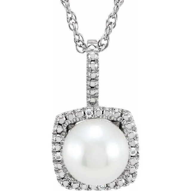 Sterling Silver 657 mm Cultured White Freshwater Pearl 015 CTW Natural Diamond 18 Necklace TreasureFineJewelers Necklaces Sterling Silver 657 mm Cultured White Freshwater Pearl 015 CTW Natural Diamond 18 Necklace TreasureFineJewelers Necklaces