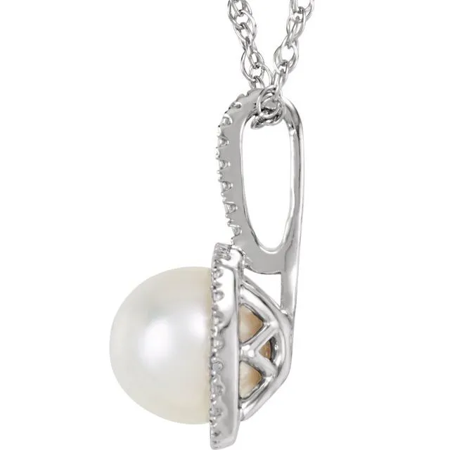 Sterling Silver 657 mm Cultured White Freshwater Pearl 015 CTW Natural Diamond 18 Necklace TreasureFineJewelers Necklaces