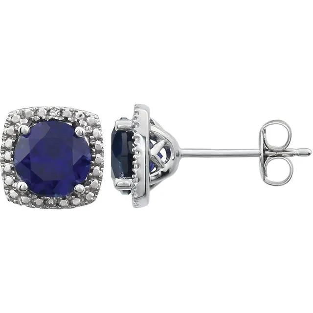 Sterling Silver Created Blue Sapphire 015 CTW Diamond Earrings TreasureFineJewelers Earrings Sterling Silver Created Blue Sapphire 015 CTW Diamond Earrings TreasureFineJewelers Earrings