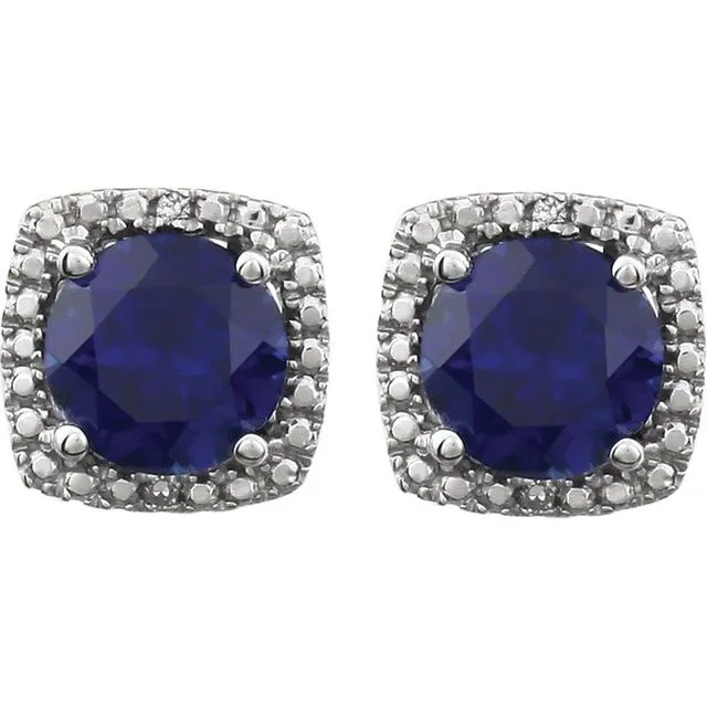 Sterling Silver Created Blue Sapphire 015 CTW Diamond Earrings TreasureFineJewelers Earrings