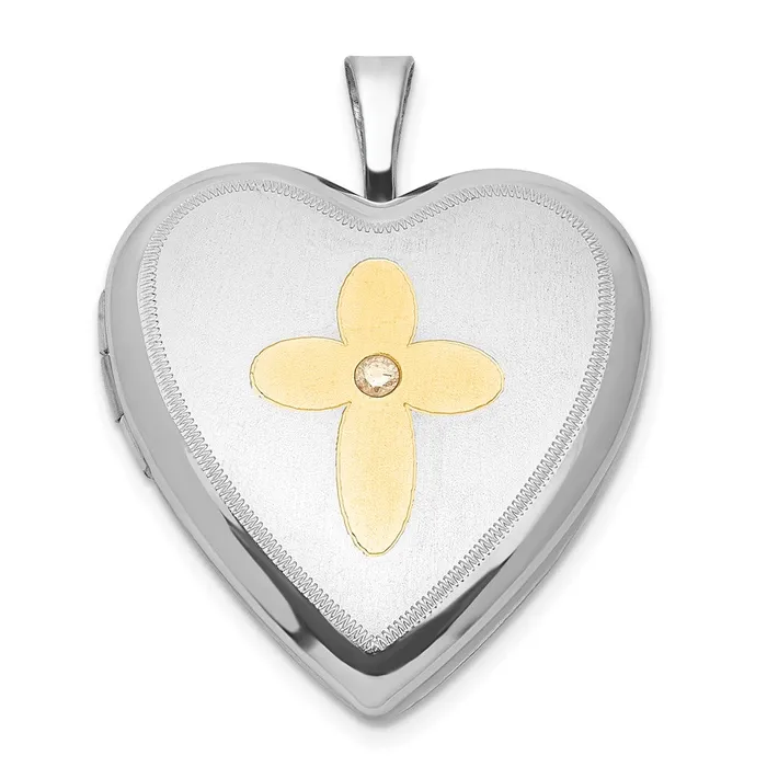 Sterling Silver Goldplated Diamond Cross 20mm Heart Locket TreasureFineJewelers Rings Sterling Silver Goldplated Diamond Cross 20mm Heart Locket TreasureFineJewelers Rings