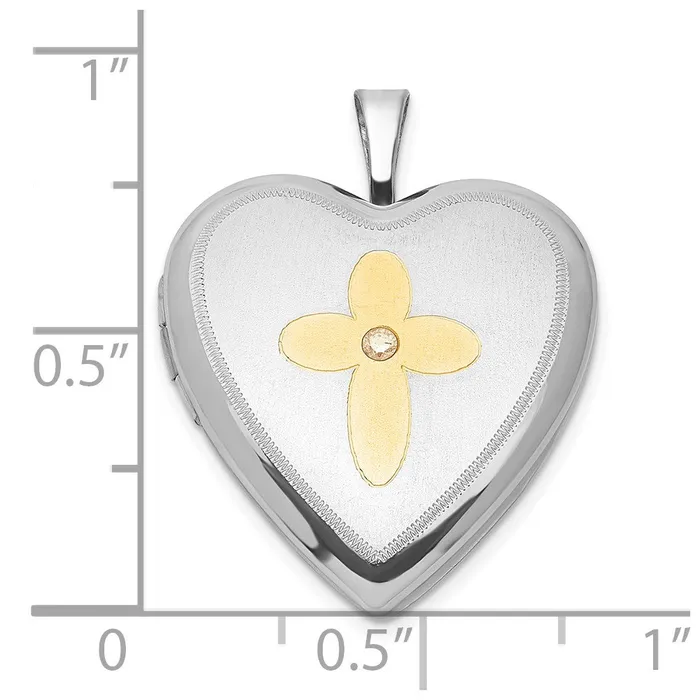 Sterling Silver Goldplated Diamond Cross 20mm Heart Locket TreasureFineJewelers Rings