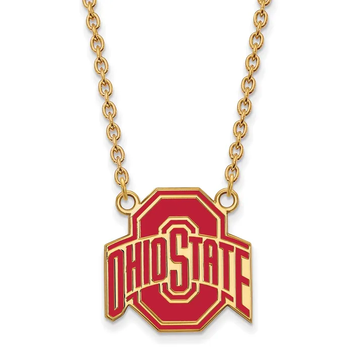 Sterling Silver Goldplated The Ohio State University Large Enameled Pendant 18 inch Necklace TreasureFineJewelers Necklaces Sterling Silver Goldplated The Ohio State University Large Enameled Pendant 18 inch Necklace TreasureFineJewelers Necklaces