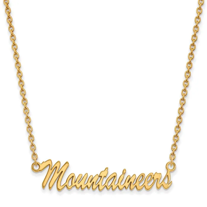 Sterling Silver Goldplated West Virginia University Mountaineers Script Medium Pendant 18 inch Necklace TreasureFineJewelers Necklaces Sterling Silver Goldplated West Virginia University Mountaineers Script Medium Pendant 18 inch Necklace TreasureFineJewelers Necklaces