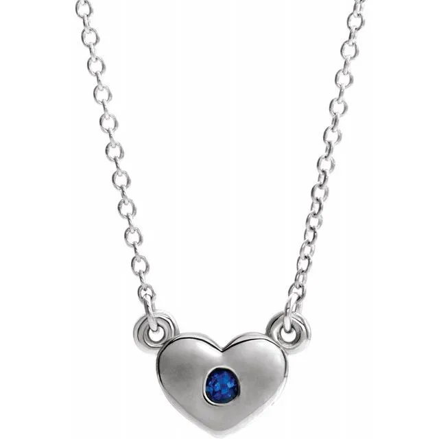 Sterling Silver LabGrown Blue Sapphire Heart 16 Necklace TreasureFineJewelers Necklaces Sterling Silver LabGrown Blue Sapphire Heart 16 Necklace TreasureFineJewelers Necklaces
