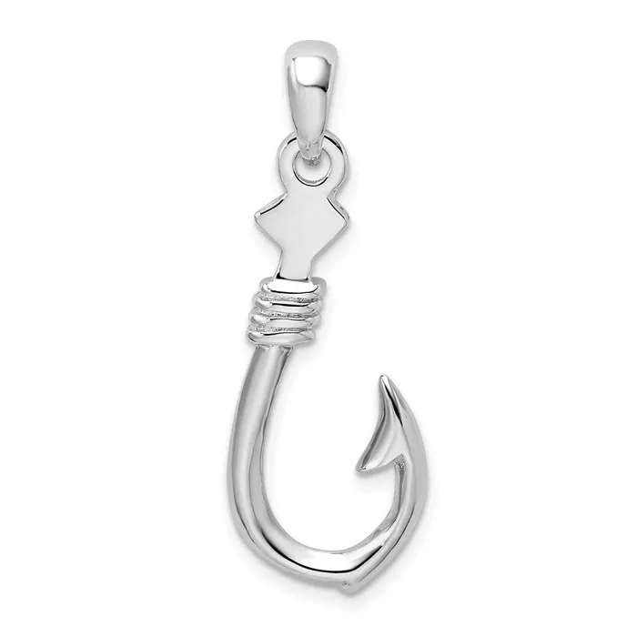 Sterling Silver Polished 3D Large Fish Hook wRope Pendant TreasureFineJewelers Necklaces Sterling Silver Polished 3D Large Fish Hook wRope Pendant TreasureFineJewelers Necklaces