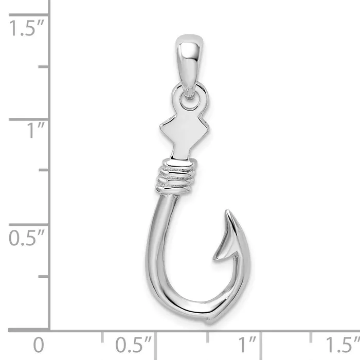 Sterling Silver Polished 3D Large Fish Hook wRope Pendant TreasureFineJewelers Necklaces