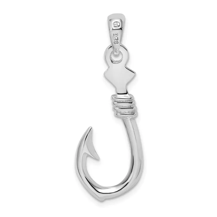 Sterling Silver Polished 3D Large Fish Hook wRope Pendant TreasureFineJewelers Necklaces
