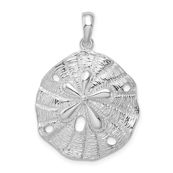 Sterling Silver PolishedTextured Beveled Sand Dollar Pendant TreasureFineJewelers Necklaces Sterling Silver PolishedTextured Beveled Sand Dollar Pendant TreasureFineJewelers Necklaces