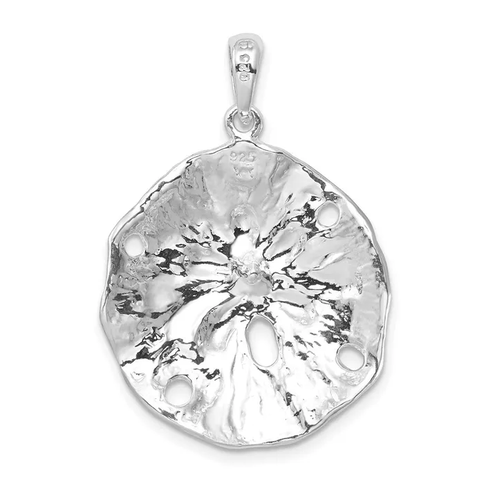 Sterling Silver PolishedTextured Beveled Sand Dollar Pendant TreasureFineJewelers Necklaces