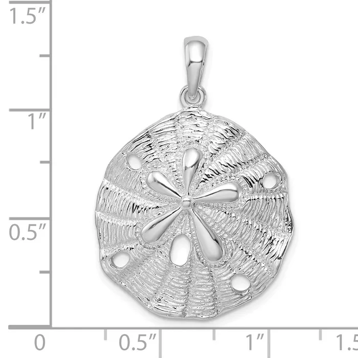 Sterling Silver PolishedTextured Beveled Sand Dollar Pendant TreasureFineJewelers Necklaces