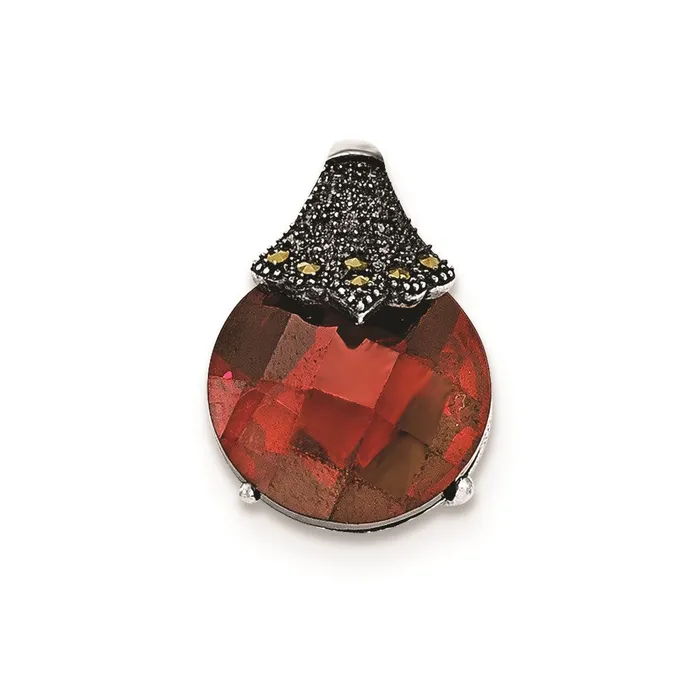 Sterling Silver Red CZ and Marcasite Chain Slide Pendant TreasureFineJewelers Necklaces Sterling Silver Red CZ and Marcasite Chain Slide Pendant TreasureFineJewelers Necklaces