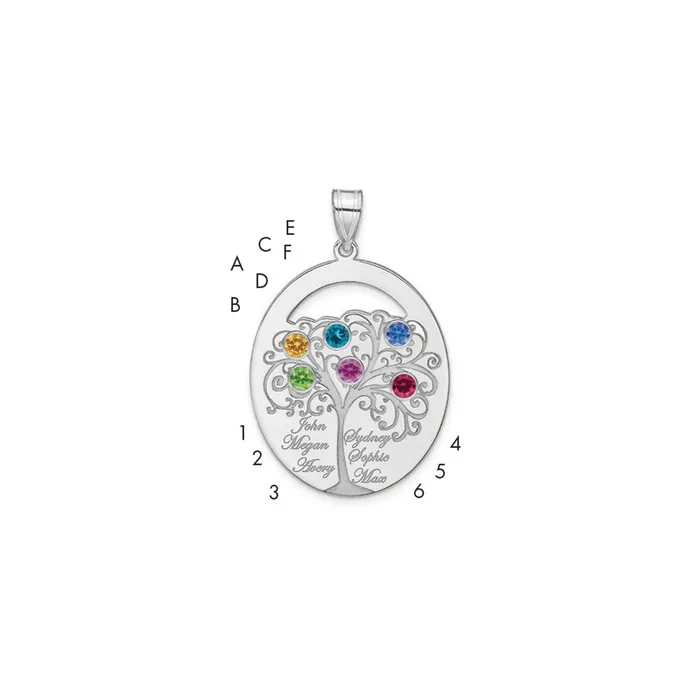 Sterling SilverRhodplated 6 Birthstone with SS Bezel Family Pendant TreasureFineJewelers Necklaces Sterling SilverRhodplated 6 Birthstone with SS Bezel Family Pendant TreasureFineJewelers Necklaces