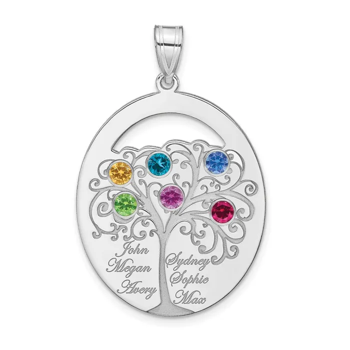 Sterling SilverRhodplated 6 Birthstone with SS Bezel Family Pendant TreasureFineJewelers Necklaces