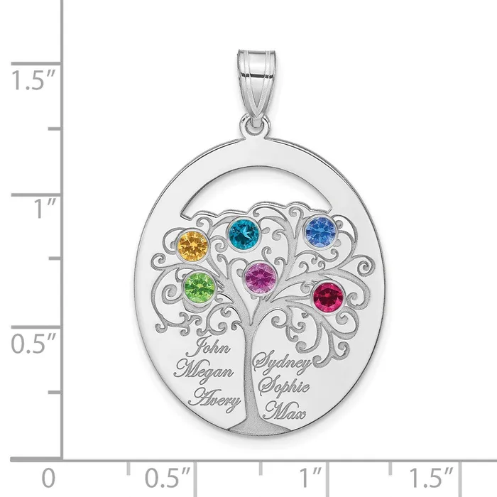 Sterling SilverRhodplated 6 Birthstone with SS Bezel Family Pendant TreasureFineJewelers Necklaces