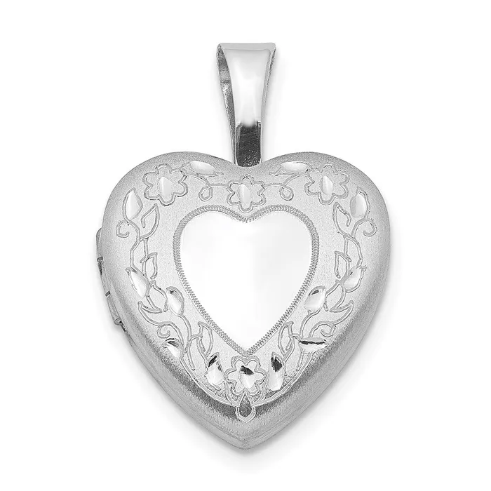 Sterling Silver Rhodiumplated Flower Border 12mm Heart Locket TreasureFineJewelers Rings Sterling Silver Rhodiumplated Flower Border 12mm Heart Locket TreasureFineJewelers Rings
