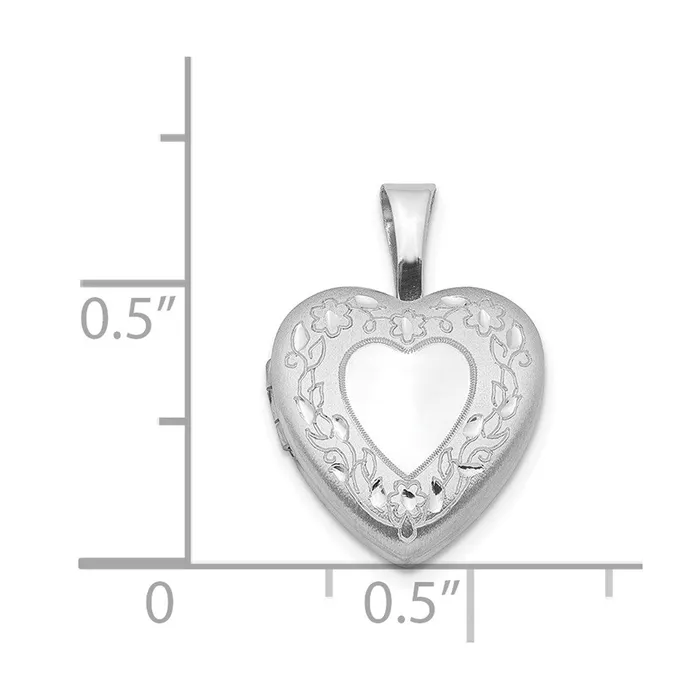 Sterling Silver Rhodiumplated Flower Border 12mm Heart Locket TreasureFineJewelers Rings