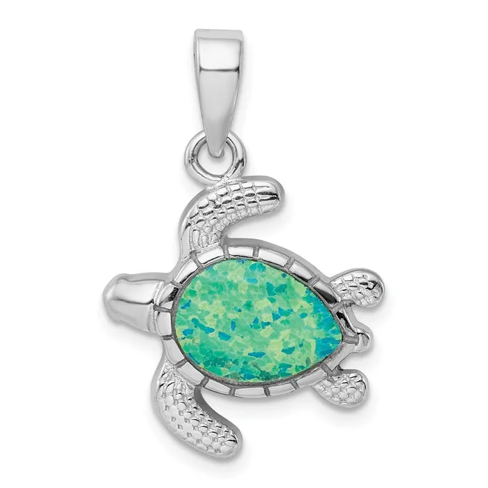 Sterling Silver Rhodiumplated Green Inlay Created Opal Turtle Pendant TreasureFineJewelers Necklaces Sterling Silver Rhodiumplated Green Inlay Created Opal Turtle Pendant TreasureFineJewelers Necklaces