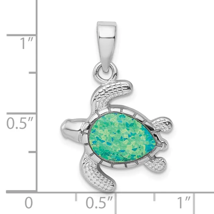Sterling Silver Rhodiumplated Green Inlay Created Opal Turtle Pendant TreasureFineJewelers Necklaces