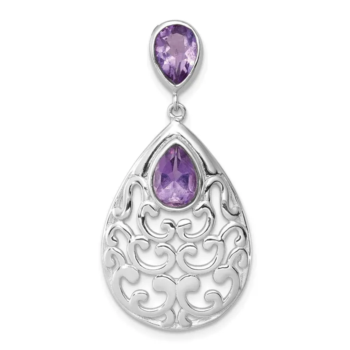 Sterling Silver Rhodiumplated Polished Amethyst Pendant TreasureFineJewelers Necklaces Sterling Silver Rhodiumplated Polished Amethyst Pendant TreasureFineJewelers Necklaces