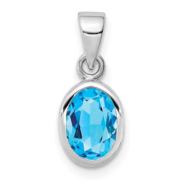 Sterling Silver Rhodiumplated Polished Blue Topaz Oval Pendant TreasureFineJewelers Necklaces Sterling Silver Rhodiumplated Polished Blue Topaz Oval Pendant TreasureFineJewelers Necklaces