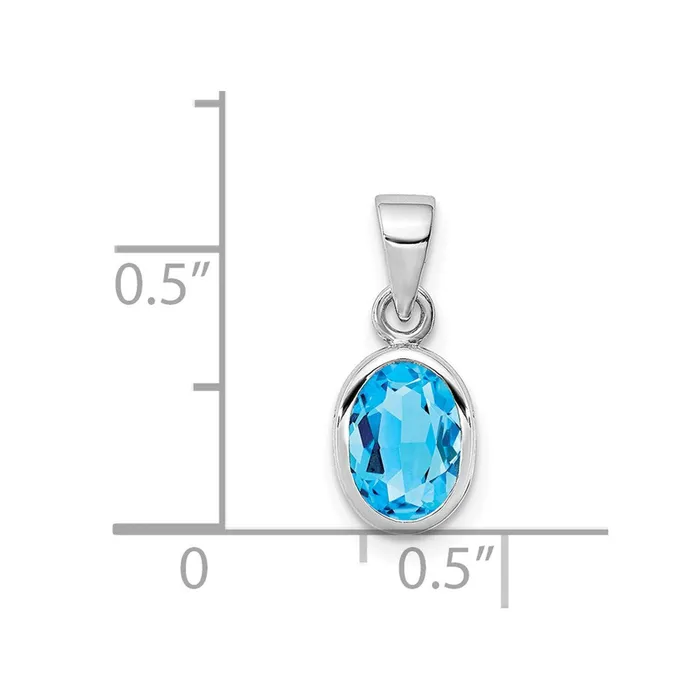 Sterling Silver Rhodiumplated Polished Blue Topaz Oval Pendant TreasureFineJewelers Necklaces