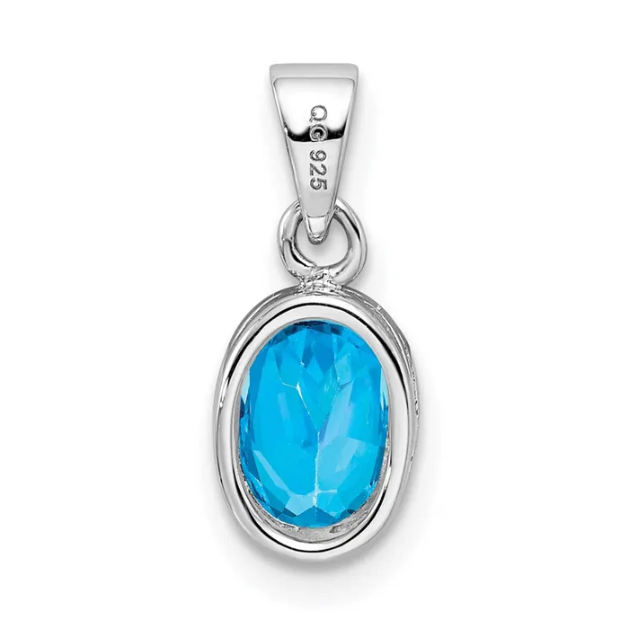 Sterling Silver Rhodiumplated Polished Blue Topaz Oval Pendant TreasureFineJewelers Necklaces