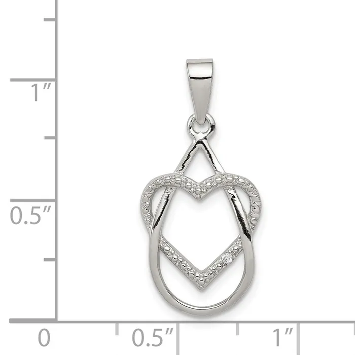 Sterling Silver Rhodiumplated Polished CZ Heart Pendant TreasureFineJewelers Necklaces