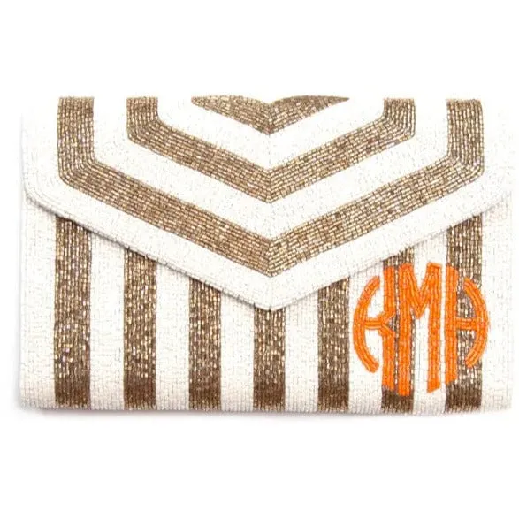 Tiana Personalized PreStyled Sets Tiana Custom Beaded Gold Chevron Clutch