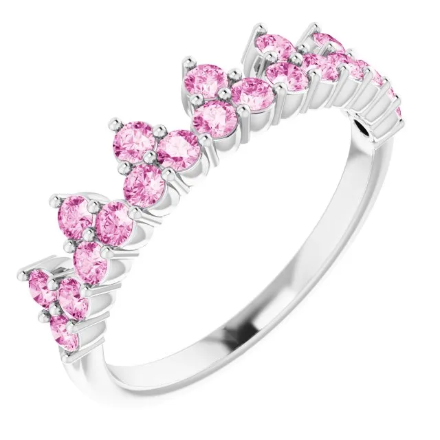 TreasureFineJeweler Rings 14K White Natural Pink Sapphire Crown Ring