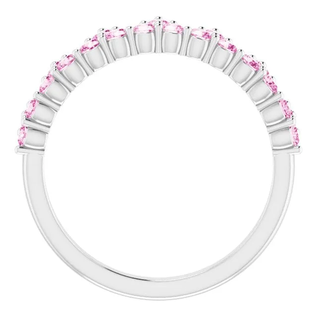 TreasureFineJeweler Rings 14K White Natural Pink Sapphire Crown Ring