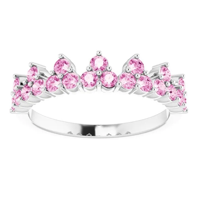 TreasureFineJeweler Rings 14K White Natural Pink Sapphire Crown Ring