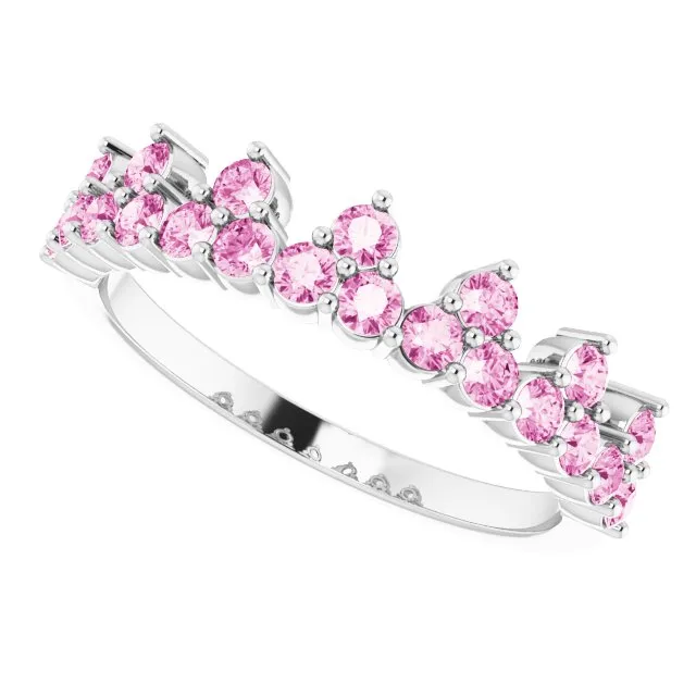 TreasureFineJeweler Rings 14K White Natural Pink Sapphire Crown Ring