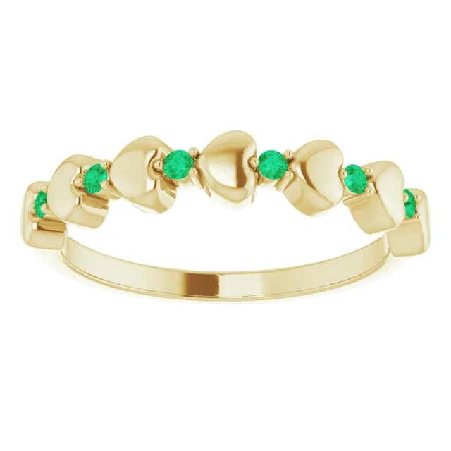 TreasureFineJeweler Rings 14K Yellow Natural Emerald Heart Stackable Ring