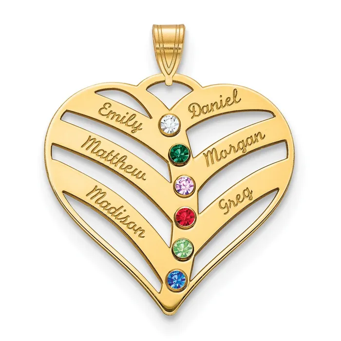 TreasureFineJewelers 10KY 6 Name and Birthstone w 18k Bezel Cut Out Heart Necklace Necklaces