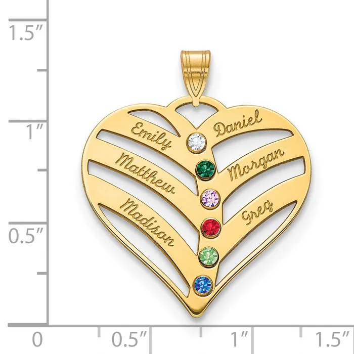 TreasureFineJewelers 10KY 6 Name and Birthstone w 18k Bezel Cut Out Heart Necklace Necklaces