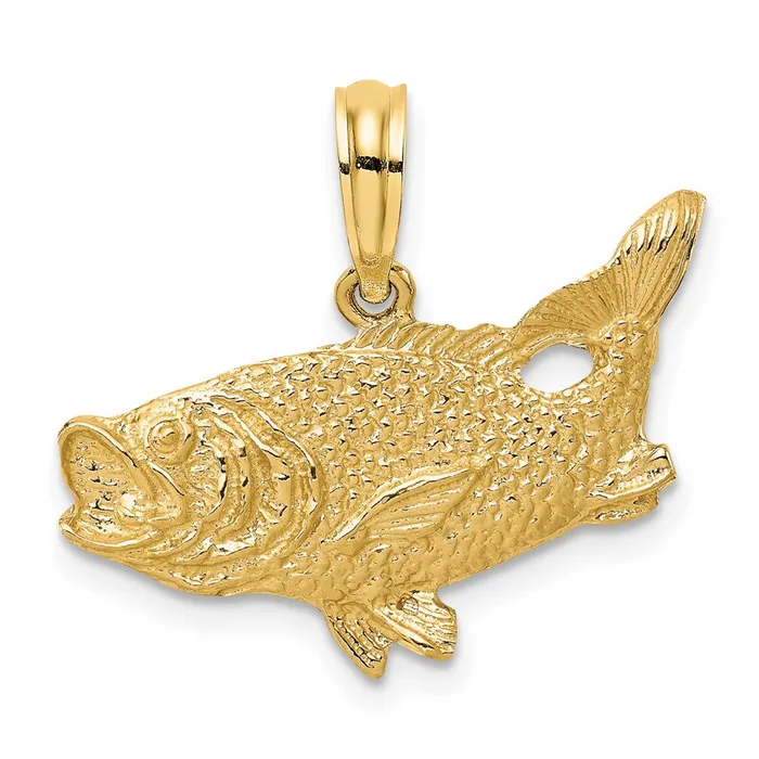 TreasureFineJewelers 14K 2D Bass Fish w Tail Up Charm Charm Necklaces