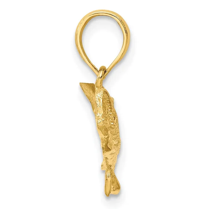 TreasureFineJewelers 14K 2D Bass Fish w Tail Up Charm Charm Necklaces