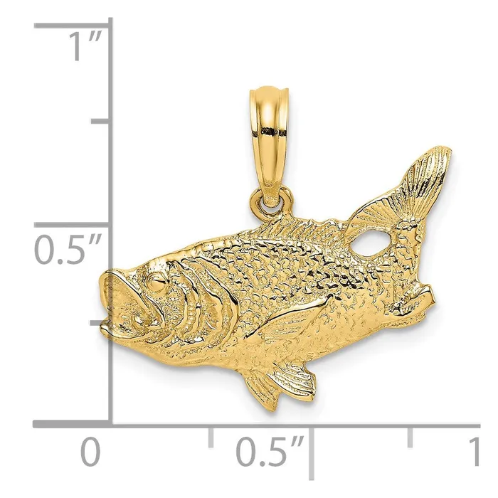 TreasureFineJewelers 14K 2D Bass Fish w Tail Up Charm Charm Necklaces