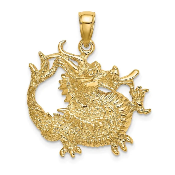 TreasureFineJewelers 14K 2D Textured Dragon Charm Charm Necklaces