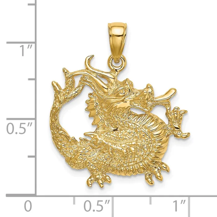 TreasureFineJewelers 14K 2D Textured Dragon Charm Charm Necklaces