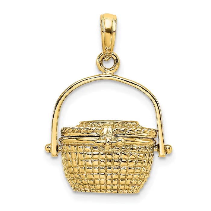 TreasureFineJewelers 14K 3D Nantucket Basket Moveable Lid Charm Charm Necklaces TreasureFineJewelers 14K 3D Nantucket Basket Moveable Lid Charm Charm Necklaces