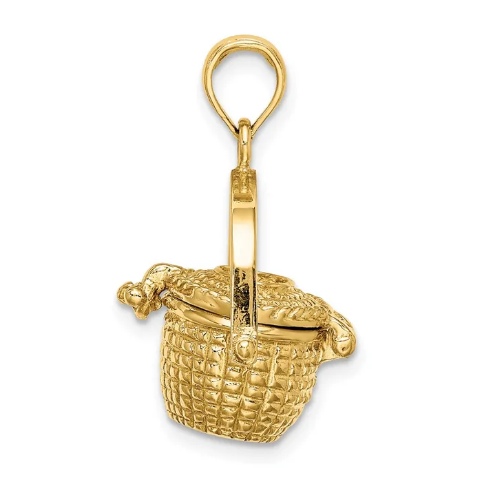 TreasureFineJewelers 14K 3D Nantucket Basket Moveable Lid Charm Charm Necklaces