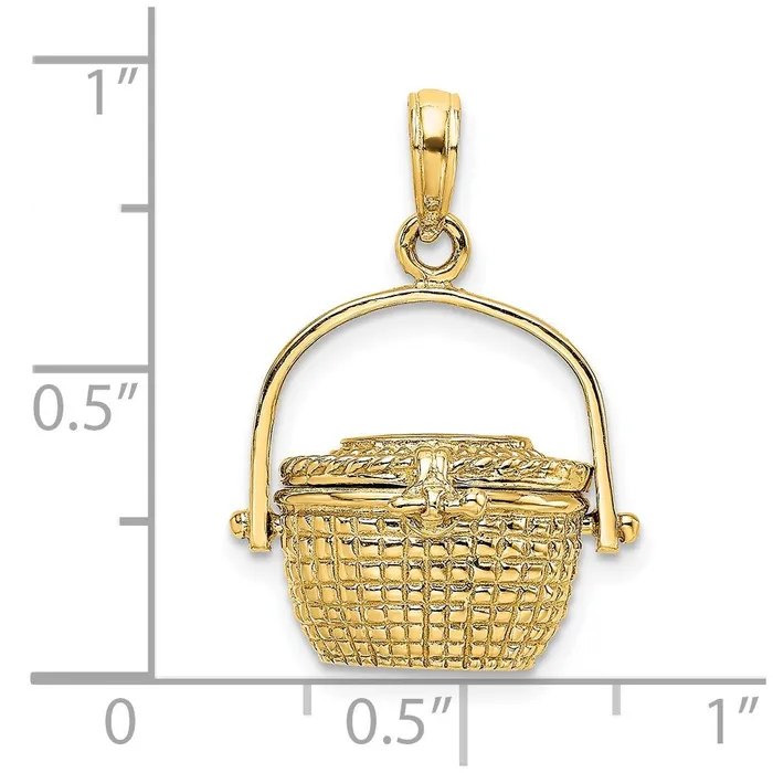 TreasureFineJewelers 14K 3D Nantucket Basket Moveable Lid Charm Charm Necklaces