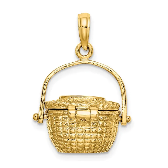 TreasureFineJewelers 14K 3D Nantucket Basket Moveable Lid Charm Charm Necklaces
