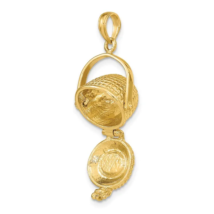 TreasureFineJewelers 14K 3D Nantucket Basket Moveable Lid Charm Charm Necklaces