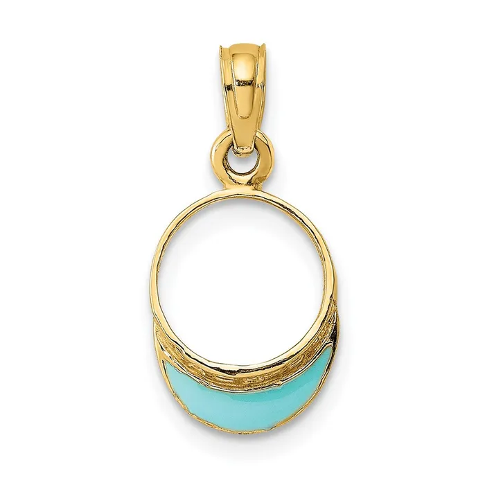 TreasureFineJewelers 14K Aqua Enameled Beach Sun Visor Charm Charm Necklaces