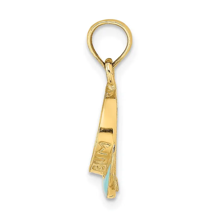 TreasureFineJewelers 14K Aqua Enameled Beach Sun Visor Charm Charm Necklaces