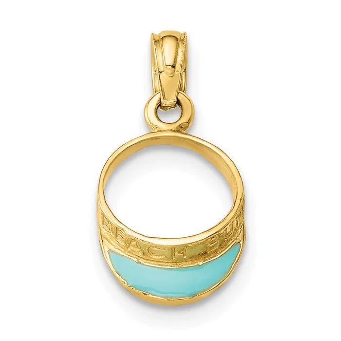 TreasureFineJewelers 14K Aqua Enameled Beach Sun Visor Charm Charm Necklaces